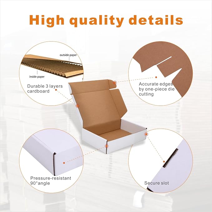 50 Pack 9x6x2'' Small Shipping Boxes, Corrugated Cardboard Mailers for Business, White (CM962)