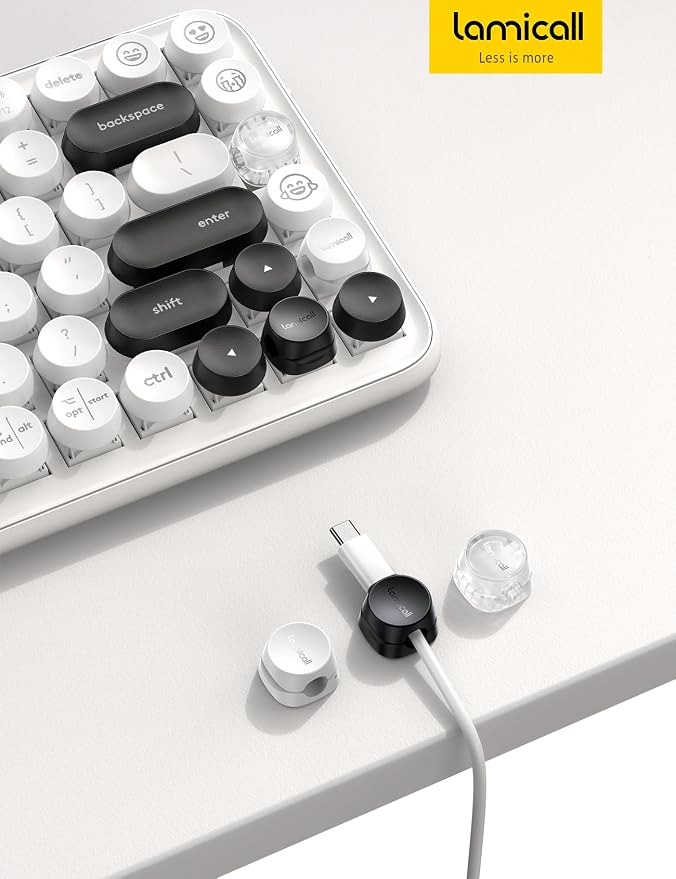 Lamicall 6 Pack Cord Organizer, Office Desk Accessories, Clear Cable Clips | [1s Lock] Spring Cable Management Clips for Desk Nightstand Car, School Home Workspace Decor, College Dorm Room Decor Gadgets