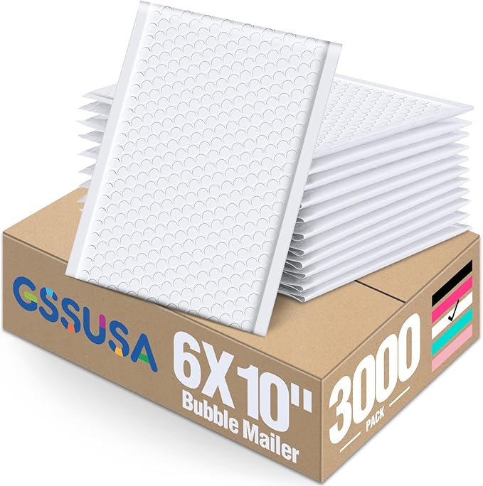 GSSUSA White Bubble Mailers 6x9 Small Padded Envelopes 3000 Pack,Strong Adhesion Bubble Mailer Self-Seal Bubble Envelopes for Small Business