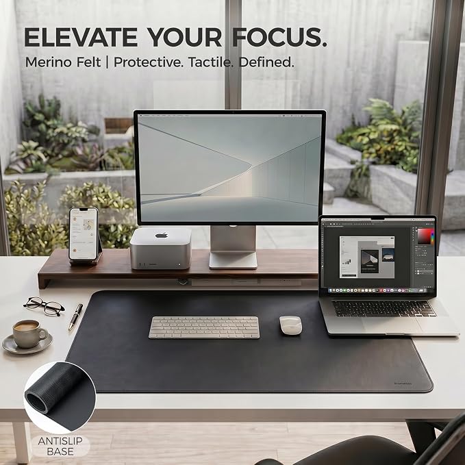 Large Desk Pad Non-Slip Desk Mat Protector for Keyboard Mouse Waterproof Vegan Leather Surface Faux Leather Laptop Mat Smooth Mouse Pad Premium Gift Tube Obsidian Black 55" x 23"