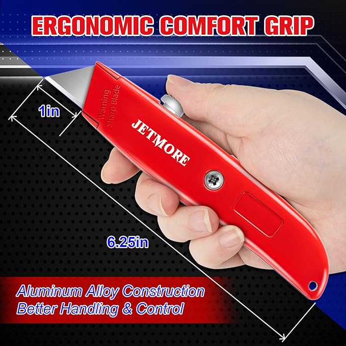 2 Pack Box Cutter Retractable, Utility Knife with 10 Extra Blades, Heavy Duty Box Cutters, All Metal Razor Knife Box Opener, Box Knife for Cardboard, Boxes, Cartons, Drywall, Package Opener