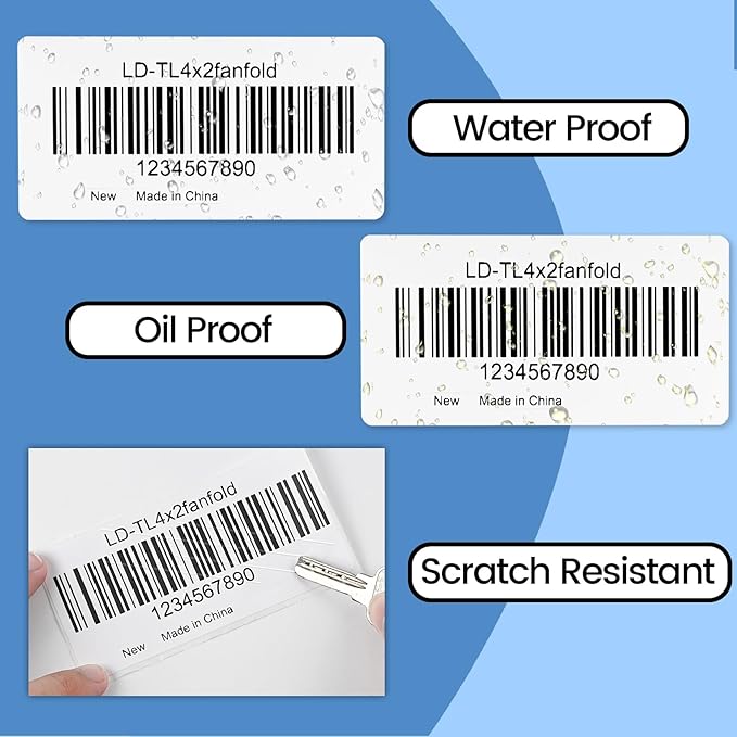 L LIKED 4" X 2" Fanfold Direct Thermal Labels - 500 Total UPC and Shipping Labels Permanent Adhesive Compatible with Zebra, Munbyn, and Rollo Thermal Printers (Pack of 2)