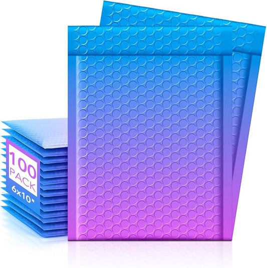 Metronic Bubble Mailers 6x10 Inch 100 Pack BluePurple Usable Size 6x9" Pretty Bubble Mailer Waterproof Padded Envelopes for Christmas Gift Packaging, Mailing, Shipping, Small Items Bulk