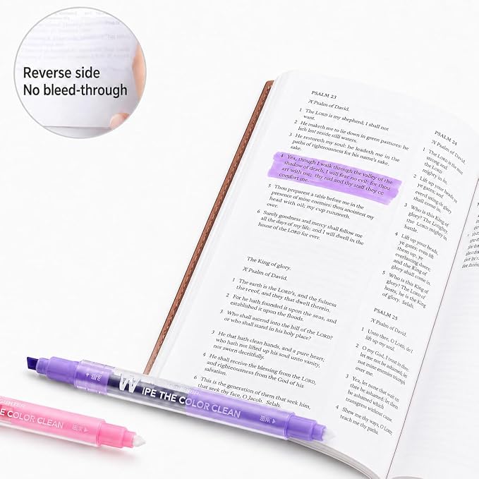 YOOUSOO Erasable Highlighters, Erasable Highlighter Assorted Colors | Dual Tip Pastel Bible Highlighters No Bleed, Color Tip & Eraser Tip Highlighter Markers for Bibles Journaling School Supplies