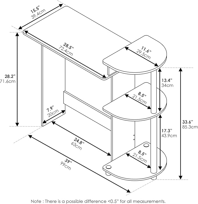Furinno COMPACT Desk, 28.5" Wide Gaming Desk with Shelves, Computer Desk with Book Shelf, Office Desk for Home Office, Study Room, Dorm, Bedroom, Americano