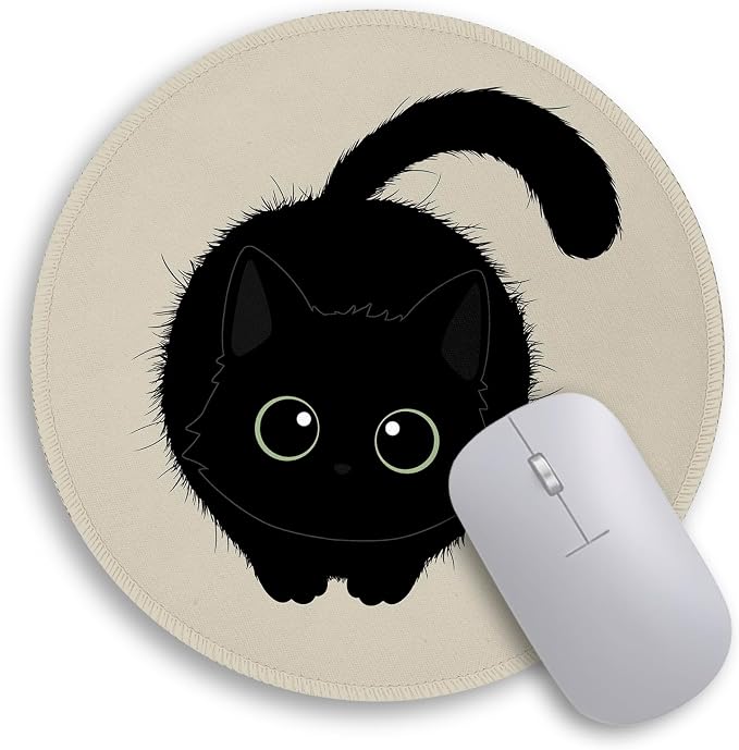 Immaturus Black Cat Mouse Pad, Cute Small Mousepad for Desk Gaming Office | 8.6" x 8.6", Mini Travel, Home Decor Desk Accessories, Non-Slip Base, for Wireless Mouse Laptop Computer Work, Girl Cat Lover