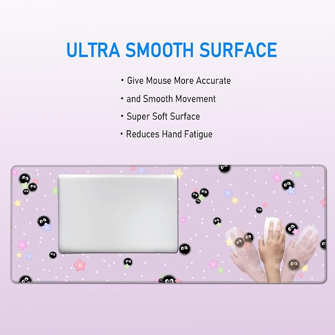 Cute Purple Mouse Pad,Large Kawaii Gaming Desk Mat 31.5 x 12 in | Star Sea Urchin Anime Lilac Decor Mousepad for Girls Women,Pastel Lavender Extended Girly Deskmat with Stitched Edges