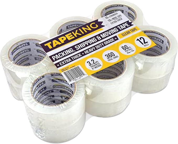 Tape King Clear Packing Tape Ultra Thick | 60 Yards Per Roll (12 Rolls) | 2 Inch Wide Heavy Duty Packing Tape 3.2mil Strong Adhesive for Moving Boxes, Shipping Cartons & Sealing (720 Yards)