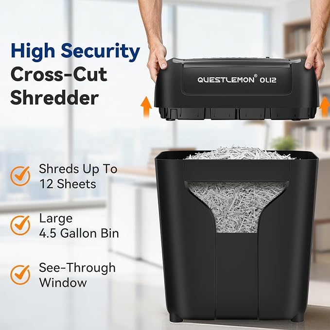 12-Sheet Paper Shredder for Home, Quiet Cross Cut Shredders, P-4 Ultra Security, 4.5 Gal Bin, Shred Quietly for Shred for Credit Card, Mail, Staples, <58 dB(OL12)