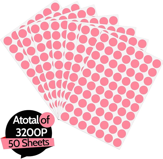 3500 Pieces Dot Stickers, 3/4 inch Black Coding Labels Circle, Circle Stickers, Price Stickers, Dot Stickers for Office Classroom Student（Pink）
