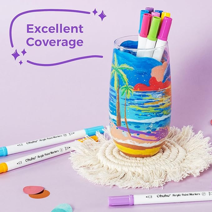 Ohuhu Acrylic Paint Markers Dual Tips: 36 Colors Brush & Dot Paint Pens High Opacity Acrylic Markers Waterproof Lightfast for Rock Painting 3D Prints Eggs Wood Glass Ceramic DIY Crafts - Akaka