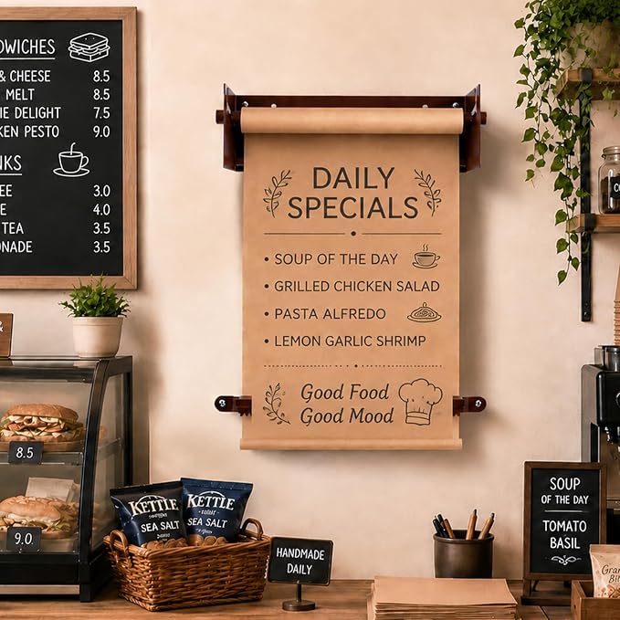 24" Kraft Paper Dispenser Wall Mount，Butcher Paper Dispenser，Paper Roll Cutter to Do Lists,Ideal for Home,Office Wall Paper Holder with Serrated Edge Cut Bar-Brown