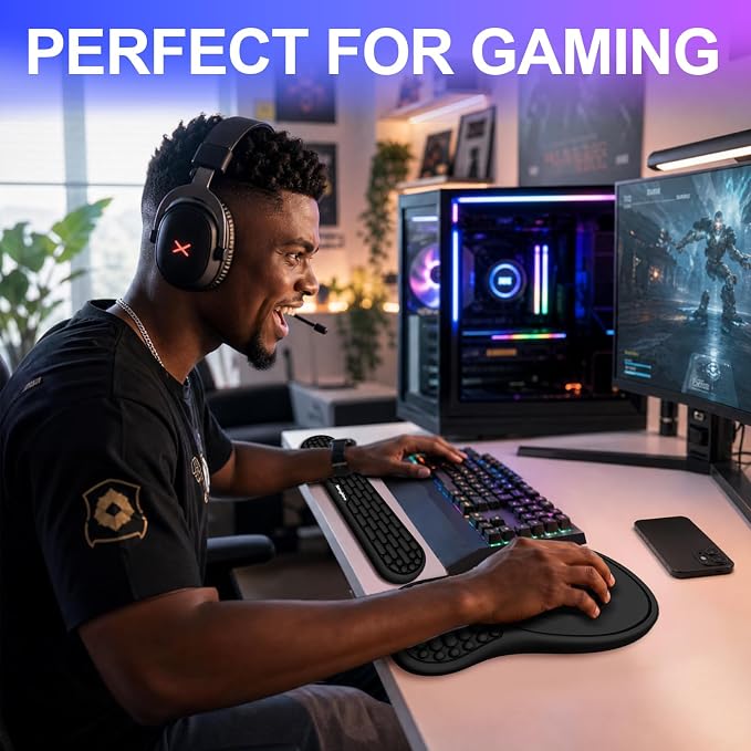 Ergonomic Keyboard Wrist Rest Mouse Pad Wrist Support Set, Black | Ergonomic Memory Foam,Pain Relief Wrist Support,Non-Slip Base, Waterproof Smooth Surface,Office & Gaming Desk Accessories