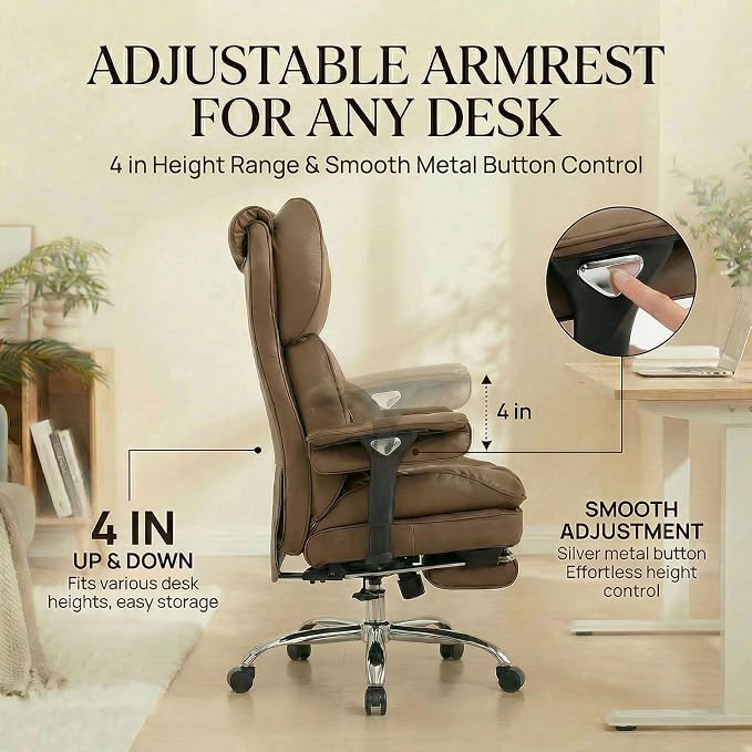 Efomao Big & Tall Desk Chair, Wide Executive Office Chair with Footrest Brown