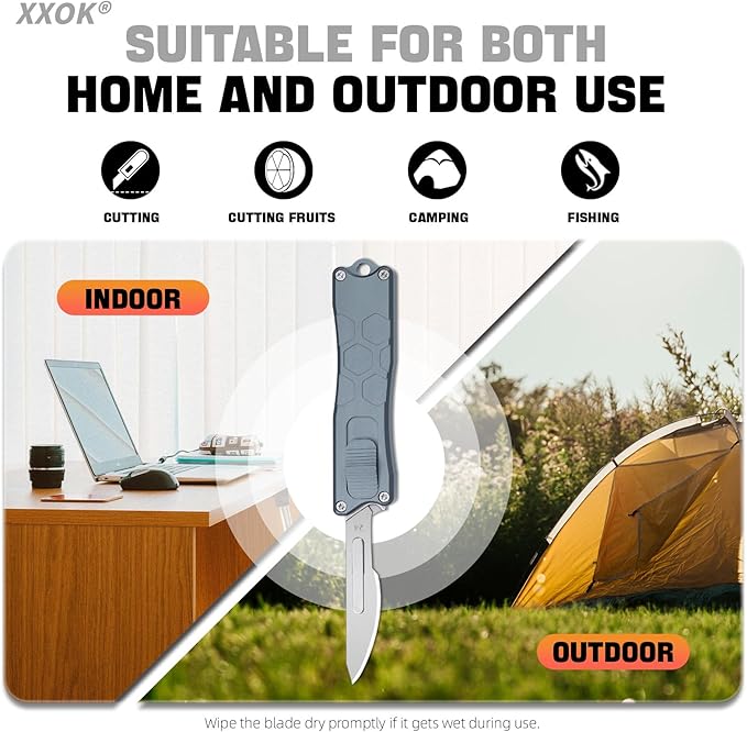 XXOK Utility knife with clip retractable box cutter EDC knife with 10 razors small Pocket knives with sharp carbon steel replacement blade # 24 Grey