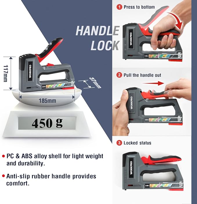 WORKPRO 6-in-1 Staple Gun, Manual Brad Nailer with 4000 Counts Staples | Upholstery Stapler Nail Gun for Fixing Material, Decoration, Carpentry, Furniture, Doors and Windows