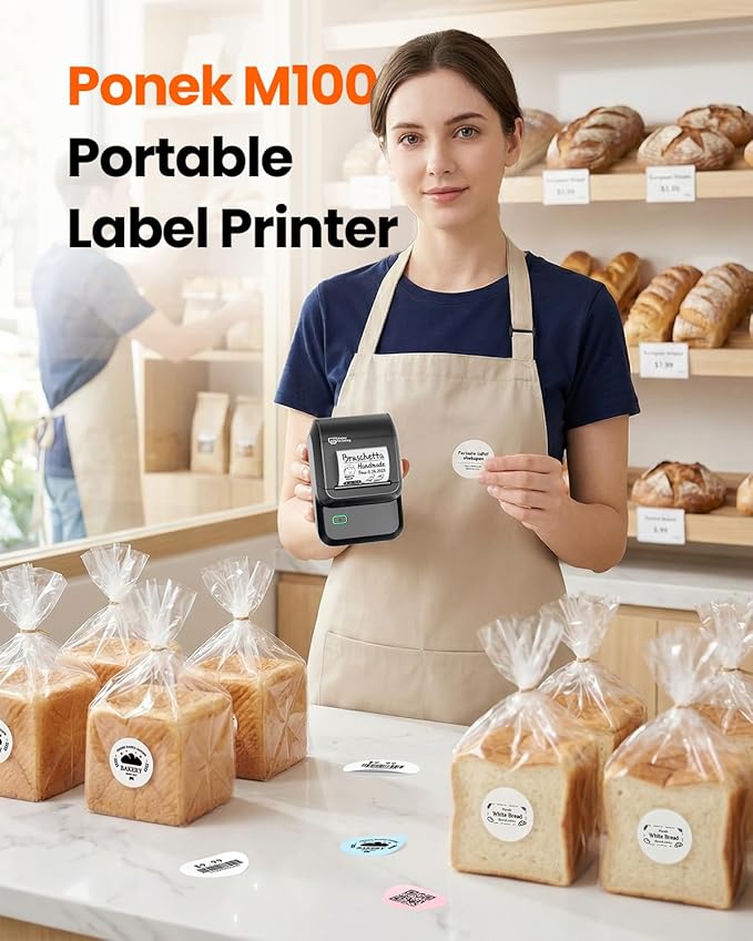 Label Maker with 3 Tapes, M100 Address Barcode Label Printer, Versatile App with 4000 Icons and 300 Templates, Bluetooth Thermal Label Printer for Small Business, Office, Home, School, Black