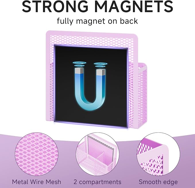 Marbrasse Magnetic Dry Erase Marker Holder, Mesh Pen Holder for Whiteboard，Magnet Pencil Organizer Storage for Refrigerator Locker Accessories Organizer for Home, School and Office (Purple 4p)