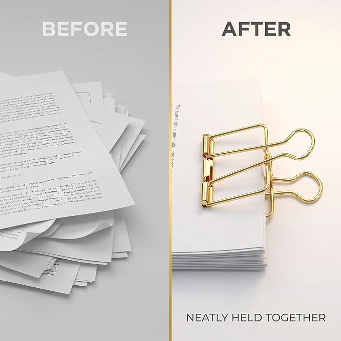 4Pcs Golden Hollow Out Long Tail Wire Binder Clips Paper Binder Clip Large 51mm Binder and Paper Clips Small in Size and Light in Weight,Clips, Clamps and Rings,Clips, Clamps and Rings