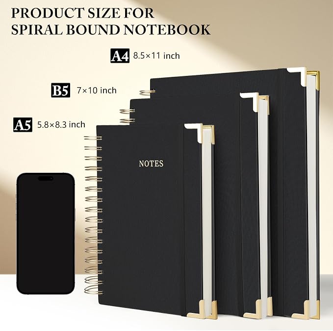 Spiral Notebook Journal, 328 Pages Linen Hardcover College Ruled Notebook, Lined Thick Journals for Women Men, A5 Thick Spiral Journal for Writing, 100GSM Paper, Cute Notebooks for Work School