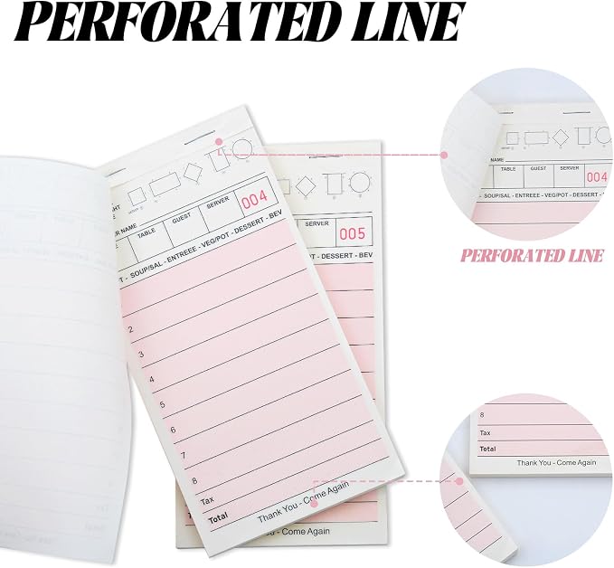 ZPARIK Server Note Pads, Pink Guest Checks Books for Servers, 20 Pack | 50 Sheets Per Pad, Server Pads, Total 1000 Sheets Server Paper, Waitress Notepads for Restaurants