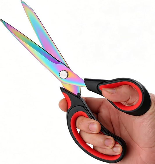 Scissors Multi-Purpose, 9.5" Sharp Sewing Scissors, Professional Heavy Duty Titanium Coating Forged Stainless Steel Shears for Fabric Leather,Dressmaking,Tailoring,Quilting,Home,Office,Art & School