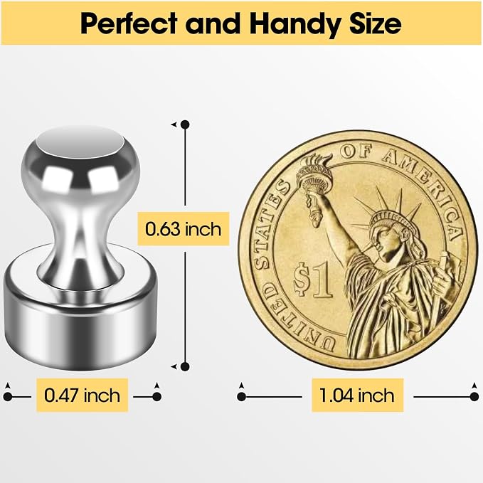 12 Pack Magnetic Push Pins, Silver Strong Fridge Magnets | Whiteboard Magnets, Refrigerator Magnets, Dry Erase Board Magnets for Fridge, Whiteboard, Office, Classroom, Kitchen, Map