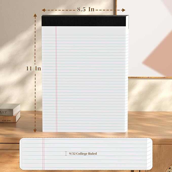AILZFEI 300 Sheets Legal Pads 8.5 x 11 College Ruled 6-Pack White Paper Note Pad Narrow Ruled 50 Sheets per Notepad Perforated Writing Pad Sturdy Back 8x11 Legal Pads Pads of Paper