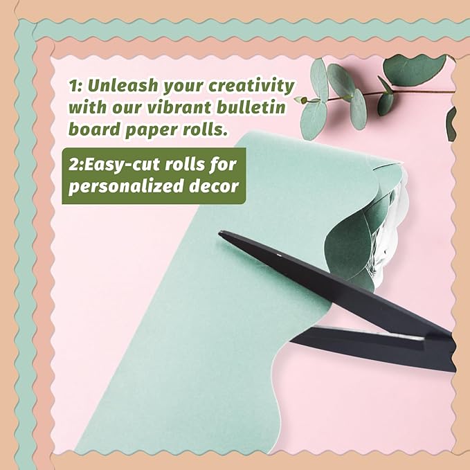 8 Rolls 262.4 Ft Bulletin Board Borders - Pastel Scalloped Borders Bulletin for Classroom, School & Office Decor - Pastel Classroom Borders for Bulletin Board