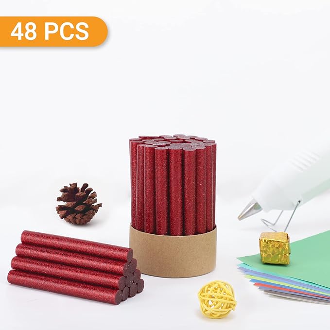 Glitter Red Hot Melt Glue Stick, Manarty 48 PCS Full Size Hot Melt Glue Sticks Colored, Sparkly Gray Adhesive EVA Glue Sticks Standard for Seal Stamp DIY Art Craft Decoration, 0.43" Dia x 4" Long