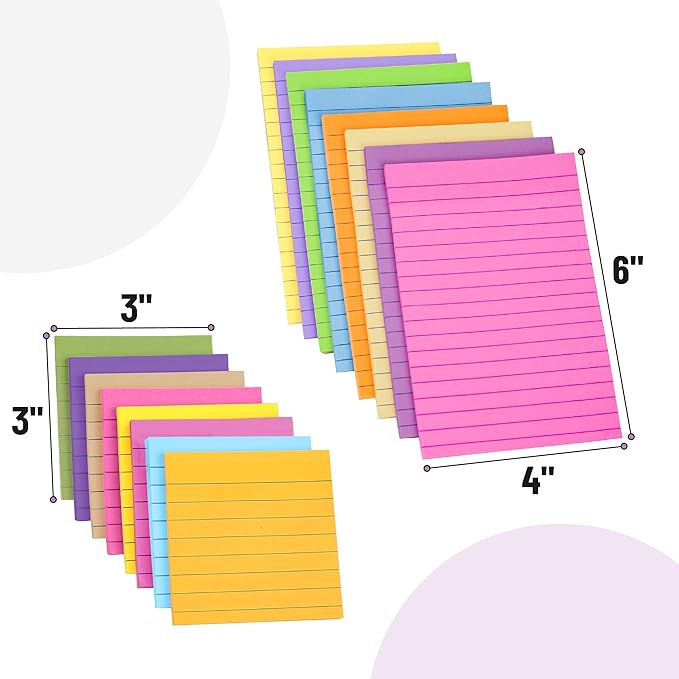 Mr. Pen- Lined Sticky Notes Set,16 Pads, 4"x6" and 3"x3", 720 Sheets, Pastel Colors, Sticky Notes with Lines