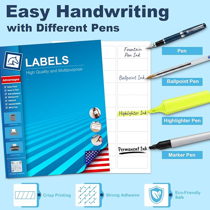 1" x 2-5/8" Address Labels 300 Labels Sticker Paper for Laser & Inkjet Printers, Address, Shipping, Barcode, Mailing & Product Stickers, White Adhesive Labels (10 Sheets) with Free Template