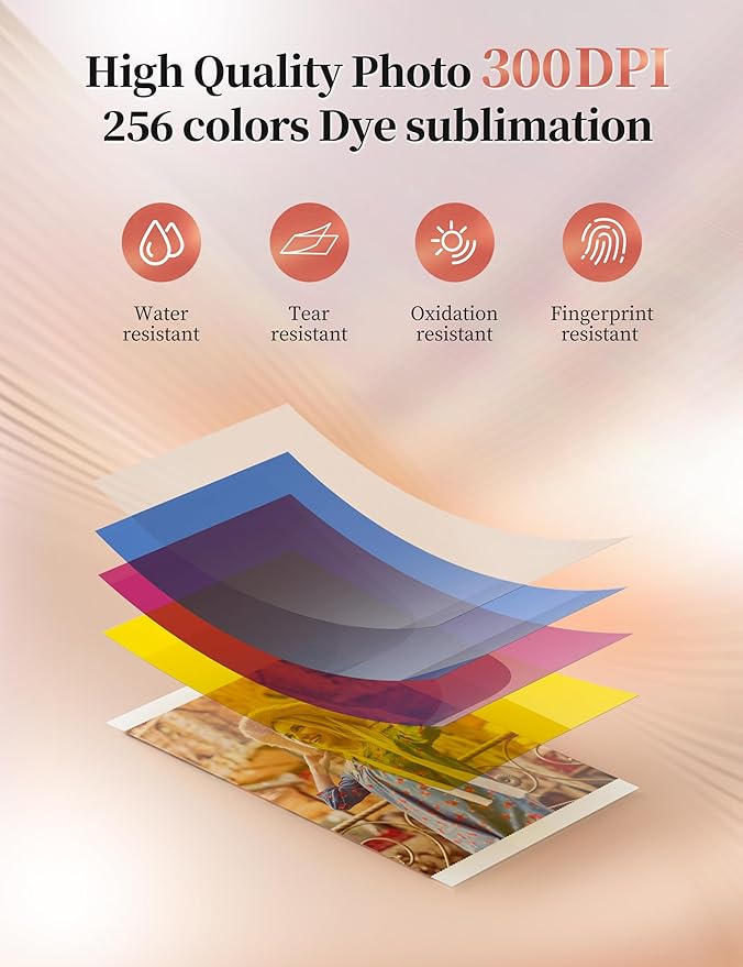 HPRT Photo Printer 4x6,+20 Sheets&1Ribbon Black, Audio Function Thermal Dye-Sublimation Printer，Portable Instant Picture Printer for iPhone, Android, AR Video Printing