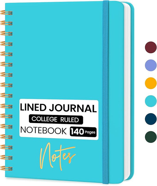 Lined Spiral Journal Notebook, A5 College Ruled Notebook for Journaling, Note-Taking, and Daily Planning, Durable Hardcover with an Elegant Design, Turquoise