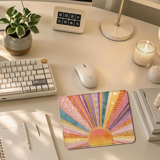 Colorful Boho Sun Sunburst Mouse Pad for Desk 9.5x7.9in | Boho Office Supplies,Abstract Mid Century Modern Sunshine Mousepad Mouse Mat for Home Office Dorm Computer Laptop Accessories