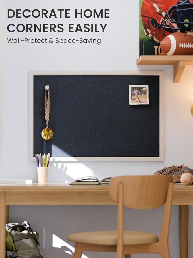 Fluxynara 35.4" x 23.6" Felt Frame Bulletin Board, Carbon Blue | Cork Board Alternative with 24 Removable Adhesive Tabs, Foldable Pin Board for Wall, Home, Office, Classroom & Dorm