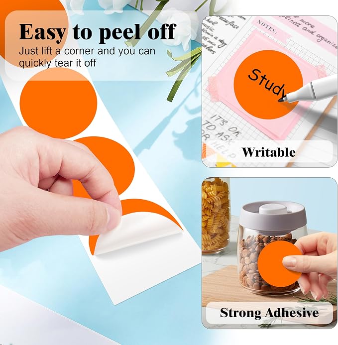 PARLAIM 2 Inch Round Adhesive Color-Code Dot Stickers,4Rolls/2000 per Rolls dots Label Dispenser Box, Circle Stickers Label Inch Coding Labels (Orange)