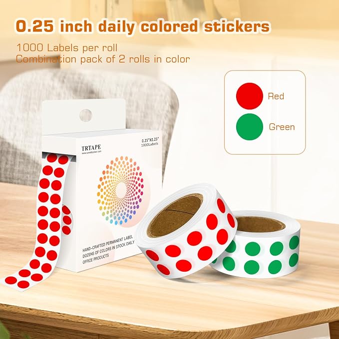 0.25 Inch Small Round Stickers Dot Stickers, 2000 PCS Color Dots | 1/4 Inch Small Round Color Coding Labels Stickers, 2 Rolls Colorful Dots for Organization, Color Code Stickers for Classroom