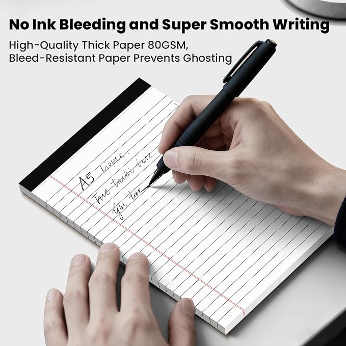 10 Pack Notepads 5x8, White, Small Legal Pads, Perforated Notebook | Ciphyfee College Ruled Note Pads for School, Note Taking, Teacher & Office Supplies, Writing Pads,30 Sheets/Pack