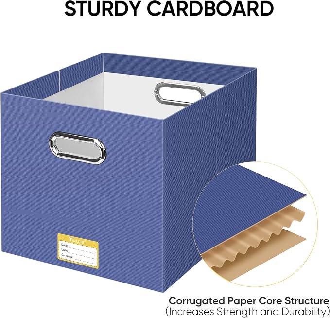 BALEINE File Organizer Box, Cardboard File Folder Organizer with Handle for Letter Size, Portable Collapsible Hanging Filing Box for Home Office Document Storage (1 Pack, Large Navy)