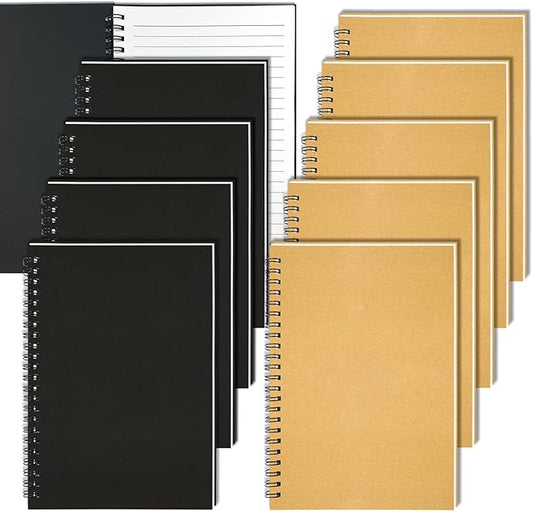 10Pack Small Spiral Notebook A5, 5.5x8.3” Notebook for Work 120Page Notepad | Colored Multipack College Ruled Notebooks A5 Kraft Spiral Bound Small Notebook Journal Lined Note Pads for Writing Journaling