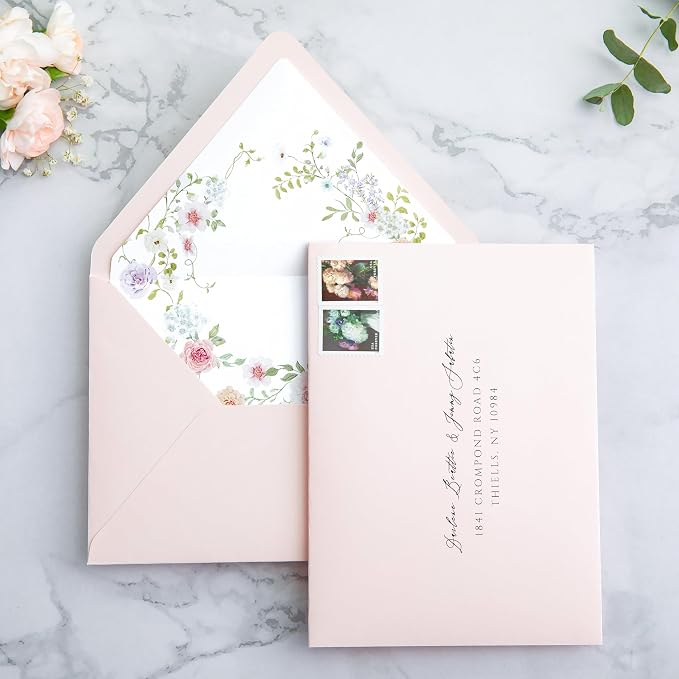 PONATIA 50PCS A7 Euro Flap Envelopes, 5.25 x 7.25'' Liner Envelope For 5x7'' Weddings Invitation Cards, Christmas Gift Cards, Acrylic Invitations, Photos (Blush Pink)