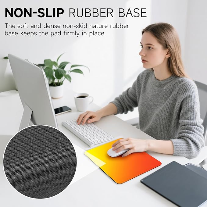Premium Mouse Pad with Stitched Edges – 10.2 x 8.3 in | Smooth, Washable Mat with Non-Slip Base | Personalized Cute MousePads for Laptop, Computer, Office, Home (Warm Sunset Yellow-Orange Gradient)