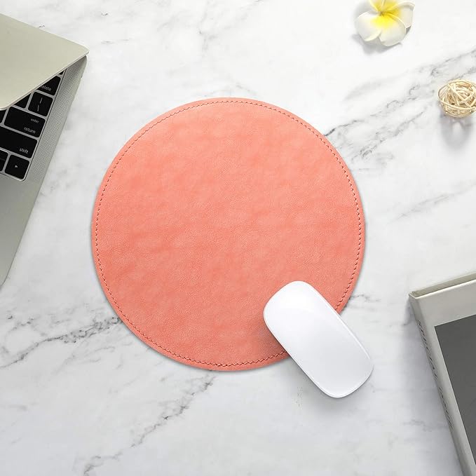 Besezx PU Leather Mouse Pad with Stitched Edge Micro-Fiber Base with Non-Slip Waterproof，Mouse Pad for Computers，Laptop，9 x 9 Inch (Rose Gold)