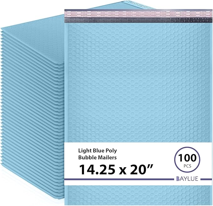 Light Blue Poly Bubble Mailers 14.50x20 Inch #7 | Self Seal Large Padded Envelopes | Air Cushioned Bubble Mailer | Usable Size 14.25x19 Inch | Waterproof Lightweight Mailing Shipping Bags | 100 Pack