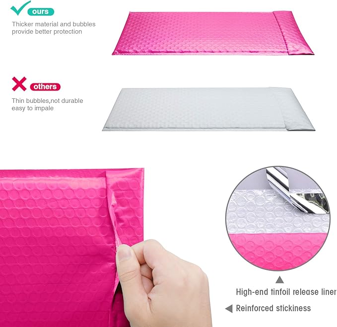 GSSUSA Bubble Mailers 6x10 Inches 50-Pack Usable Size 6x9“ Bubble Mailer Envelopes Small Packaging Mailing Envelope Bags Shipping Bag Bulk Pack Self Seal Package Mail Packing Business Supplies, Pink