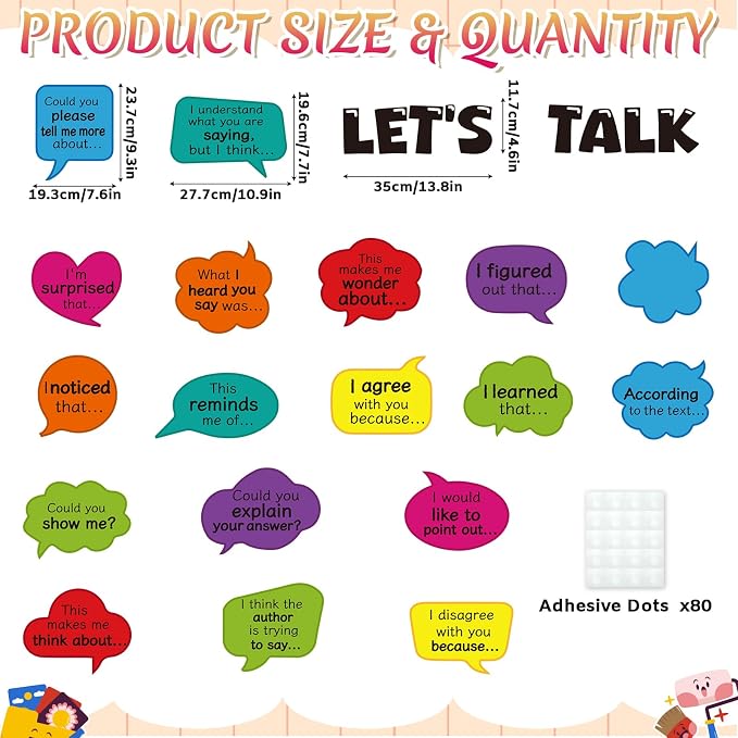20Pcs Conversation Starters Bulletin Board Decorations Set, Let's Talk Bulletin Board Inspirational Affirmation Cutouts Welcome Back to School for Classroom Teacher Supplies Office Door Wall Decor