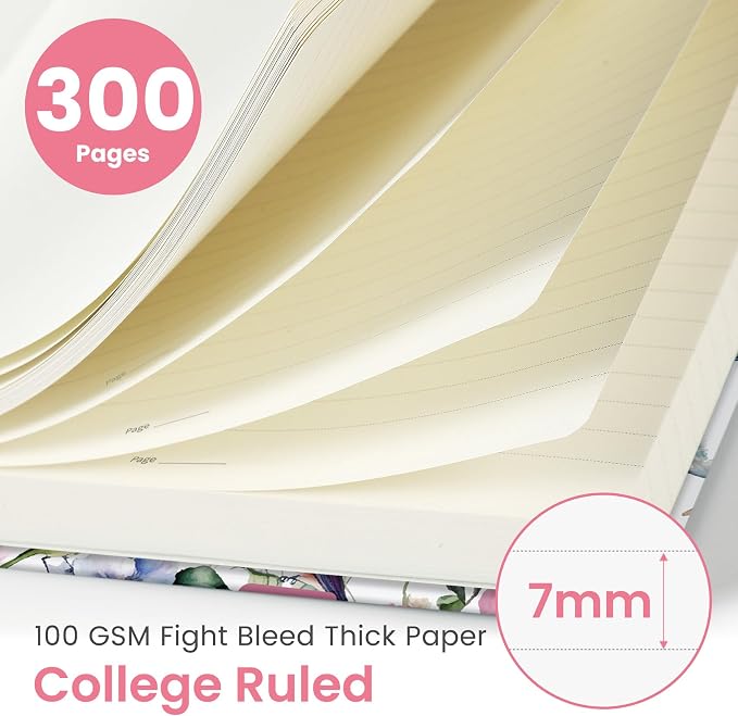 Spiral Notebook for Work Thick Hardcover Lined Journal for Note Taking | Songbird Bloom 300 Pages (7.1"x10") B5 College Ruled Journal for Women & Writing, Fit for Office Home School Supplies