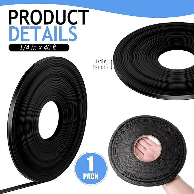 Tellegloww Black Magnetic Tape Roll Thin Strips, Magnetic Board Dividers Whiteboard Graphic Decorative Tape Marking Line for Classroom Office Art Accessories(1/4 in X 40 ft,1 Pcs)
