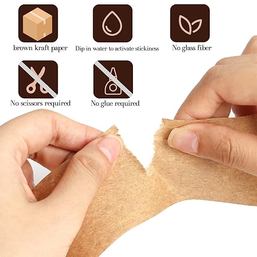 3 Pack Brown Packing Tape,Water Activated Tape Brown Paper Tape for Shipping, Storage, Crafts(48 mm x 88.5 Yard)